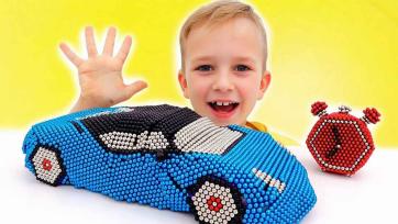 Magnet Car Magic with Tommy - Building a Shiny Blue Car from Magnetic Balls
