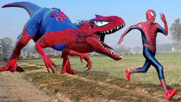 Spider Hero Runs from a Giant T-Rex Dinosaur - Kids Adventure Story